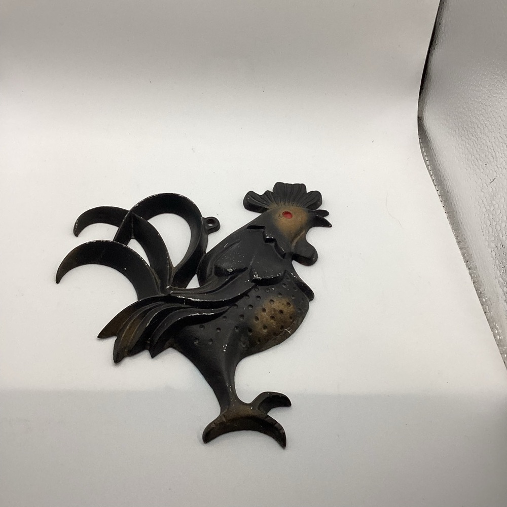 vintage black cast iron rooster wall plaque or hanging decoration